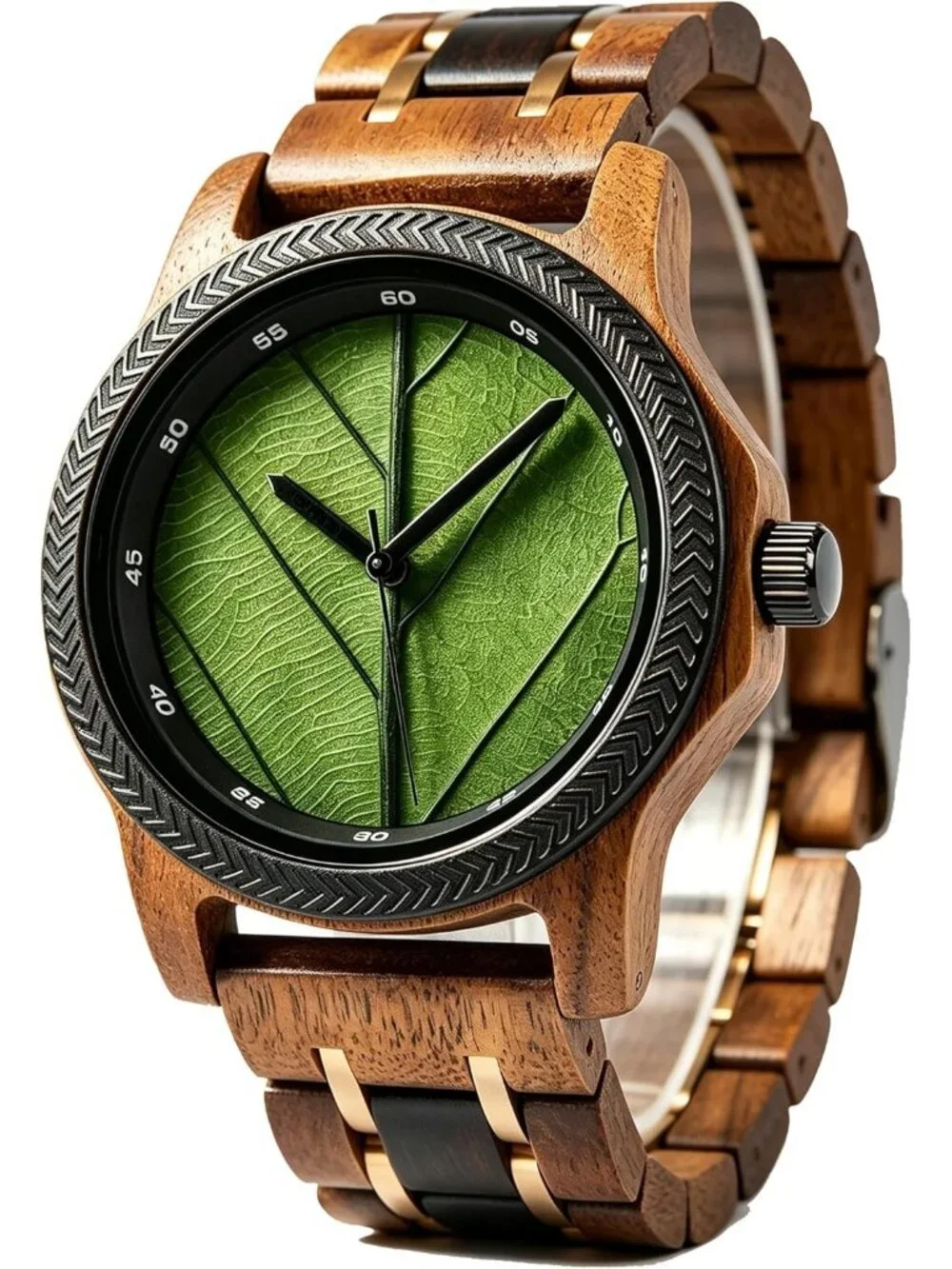 Men's Green Natural Japanese Quartz Minimalist Style Unique Real Wooden Watch